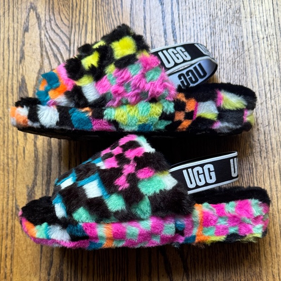 UGG Fluff Yeah Check Slide Sandals Size 8 - Picture 12 of 15